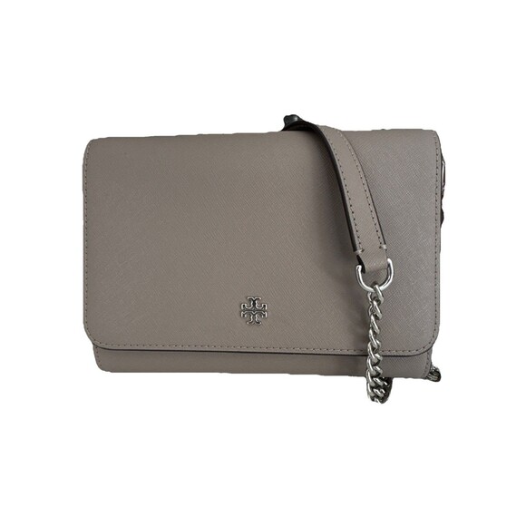 Tory Burch Robinson Leather Chain Wallet Shoulder Crossbody Bag Clutch Gray - Picture 12 of 12